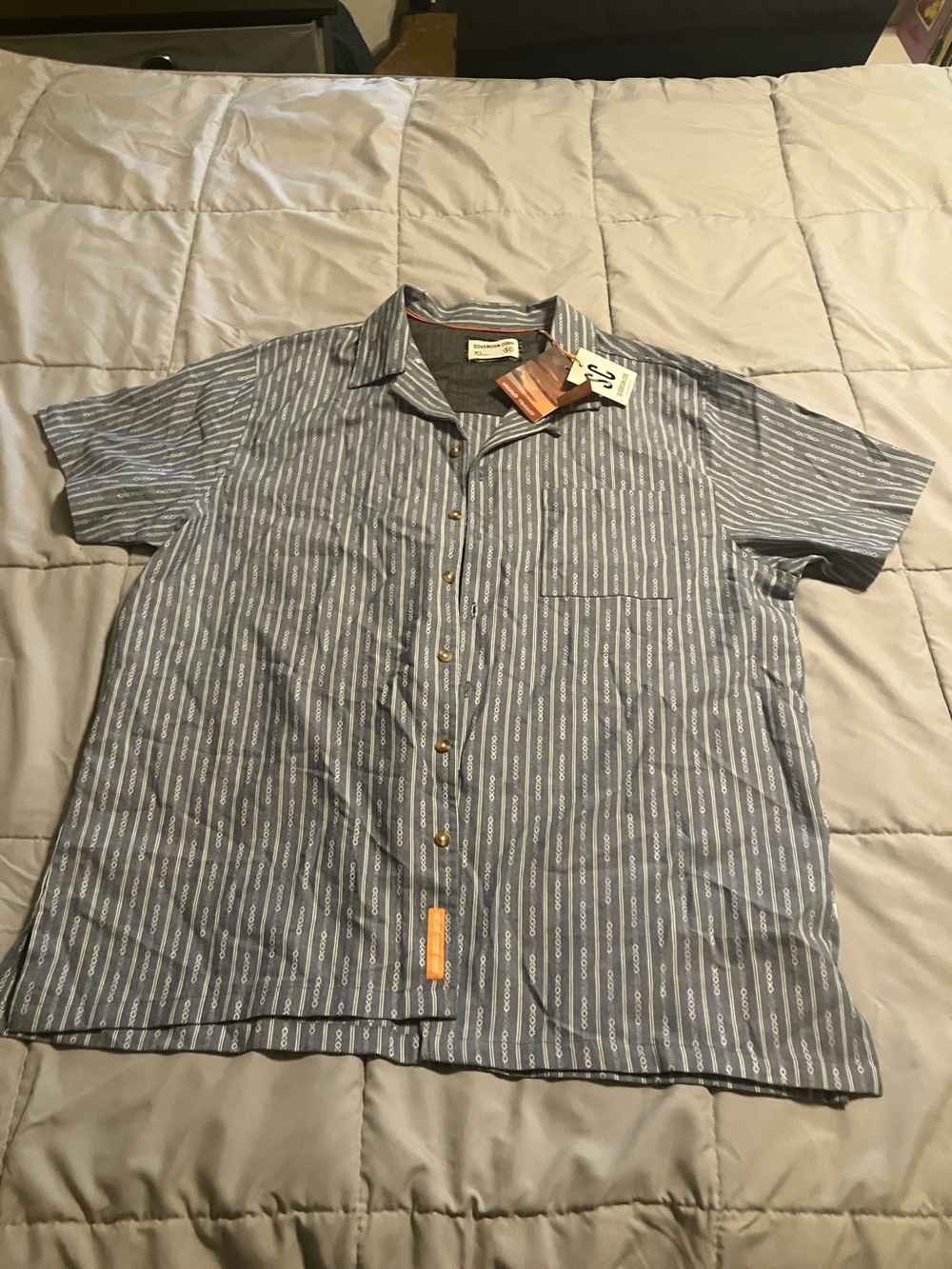 Sovereign Code Short-Sleeve Button-Up Shirt in Blue and White Stripe